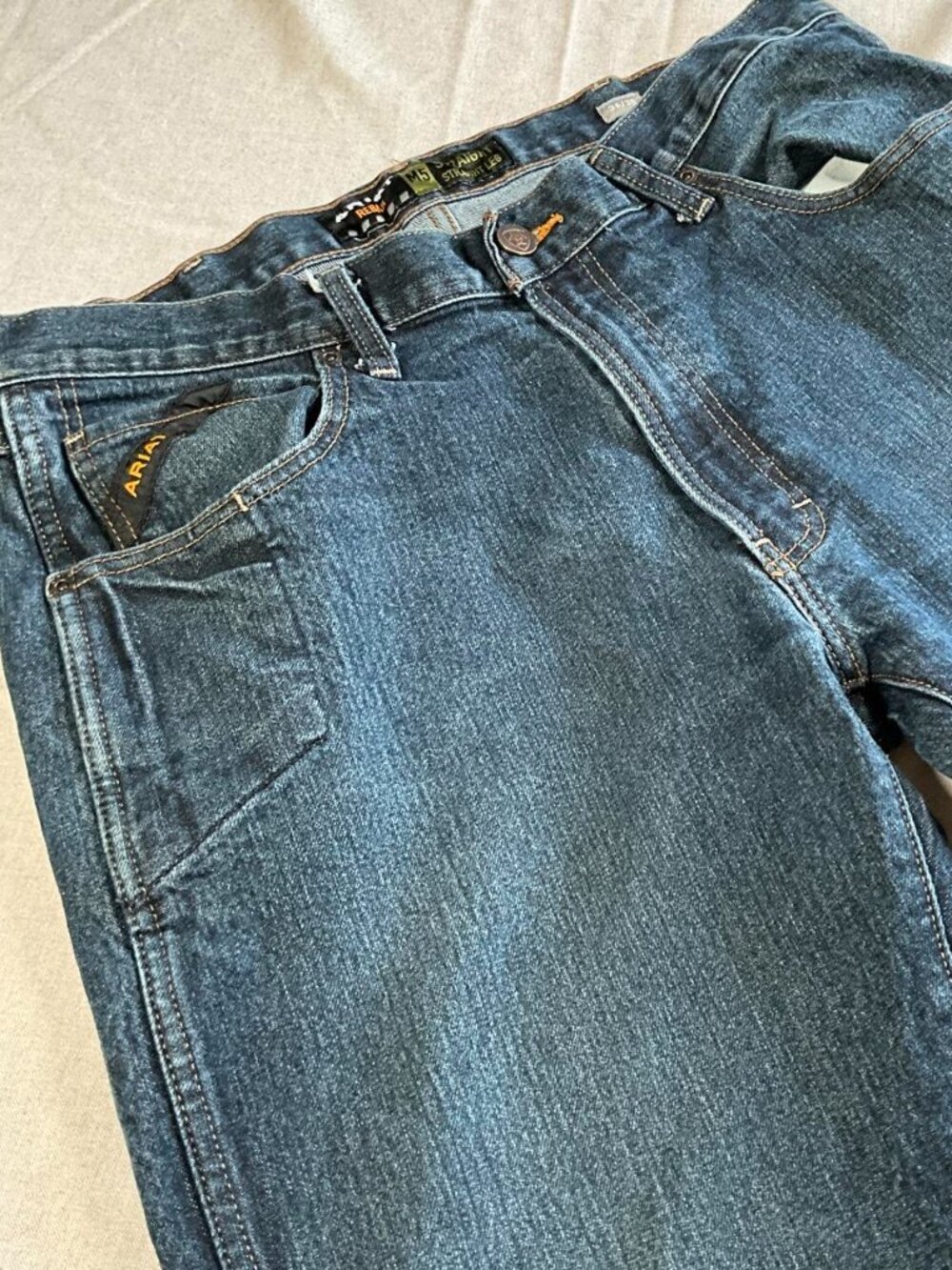 Mens Ariat M5 Rebar Straight Leg Denim Utility Workwear Blue Jeans (35x29)